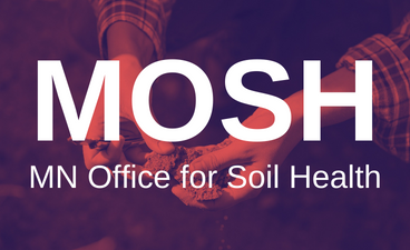 A woman's hands hold chunks of soil, separating the aggregates. White text over image reads "MOSH, Minnesota Office for Soil Health".