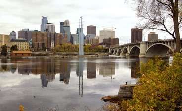 Mississippi river with Minneapolis in the background