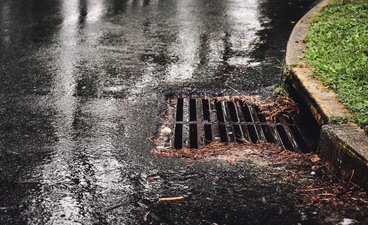 Storm drain in a rainstorm